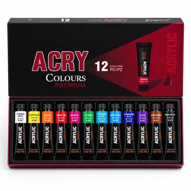 PINTURA ACRILICA 12 COLORES 12ML PREMIUM - PS - 1