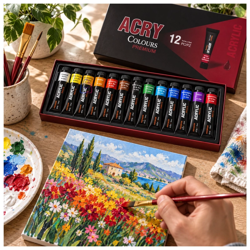 PINTURA ACRILICA 12 COLORES 12ML PREMIUM - PS - 2