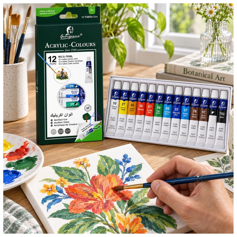 SET PINTURA ACRILICA 12 COLORES 12ML ESCOLAR NO TOXICA - PS - 2