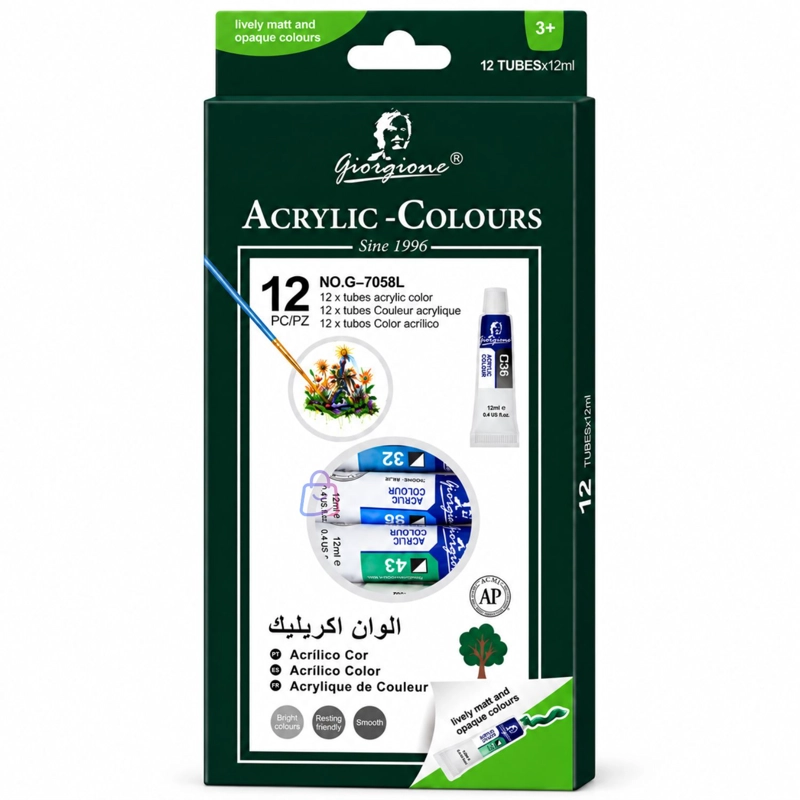SET PINTURA ACRILICA 12 COLORES 12ML ESCOLAR NO TOXICA - PS - 4