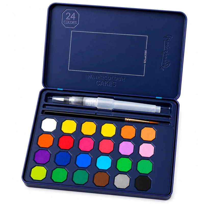 ACUARELAS 24 COLORES EN PASTILLA ESTUCHE PINCELES - PS - 1