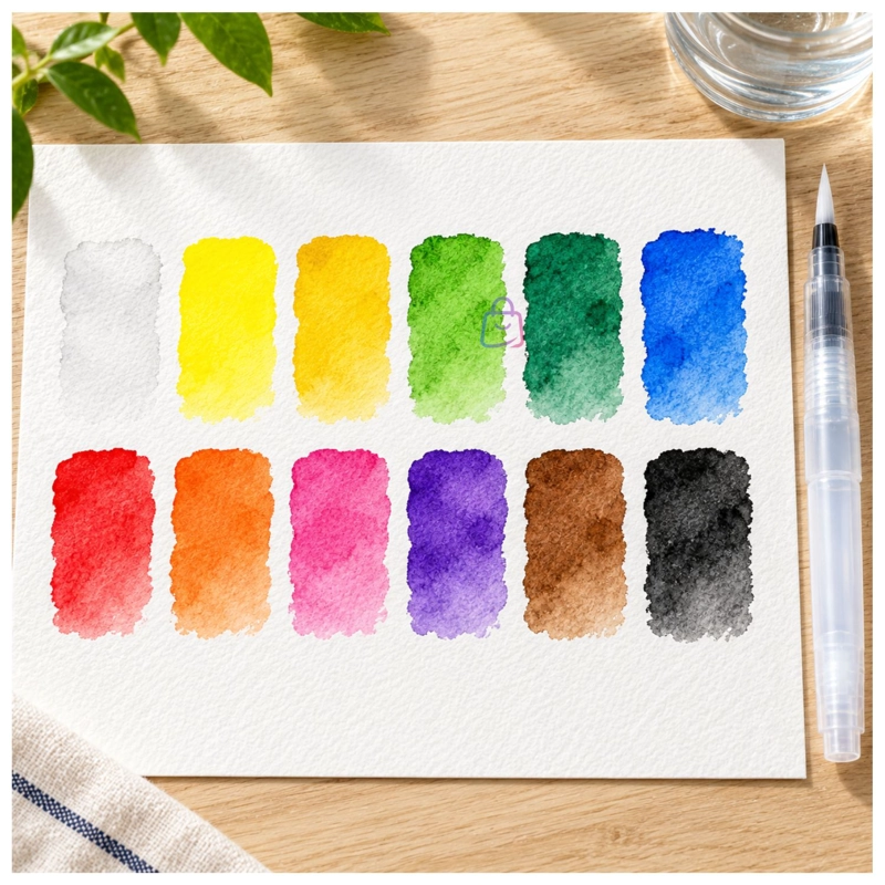 SET ACUARELAS 12 COLORES PASTILLA ESTUCHE CON PINCELES - PS - 2