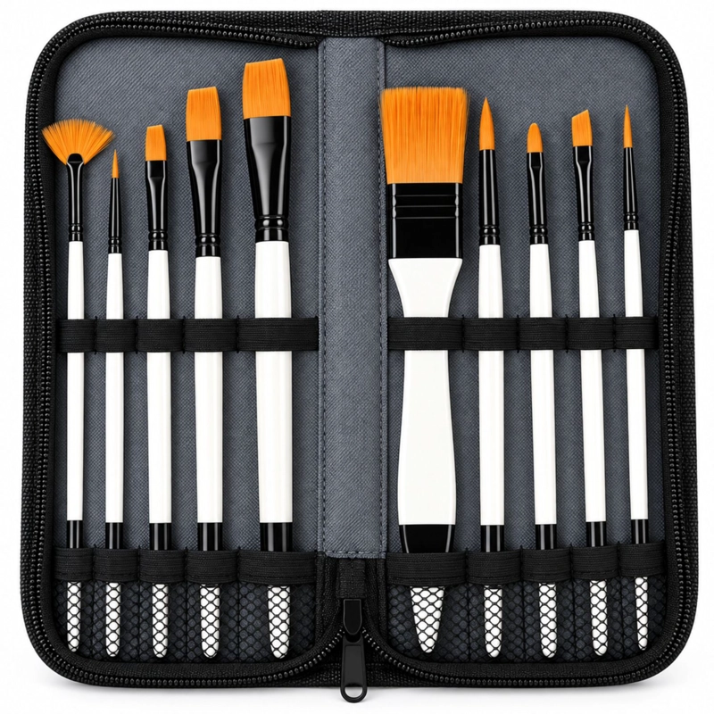SET 12 PIEZAS 11 PINCELES ACRILICO OLEO ACUARELA BOLSO - PS - 1