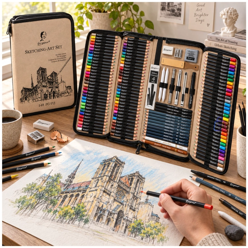 SET DIBUJO PROFESIONAL 148 PIEZAS LAPICES BOCETO ARTE - PS - 2