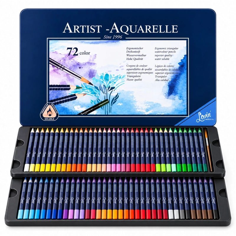 LAPICES ACUARELABLES 72 COLORES + PINCEL CAJA METALICA - PS - 1