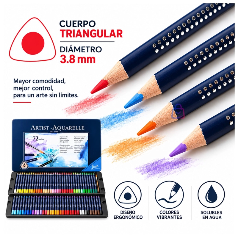 LAPICES ACUARELABLES 72 COLORES + PINCEL CAJA METALICA - PS - 2