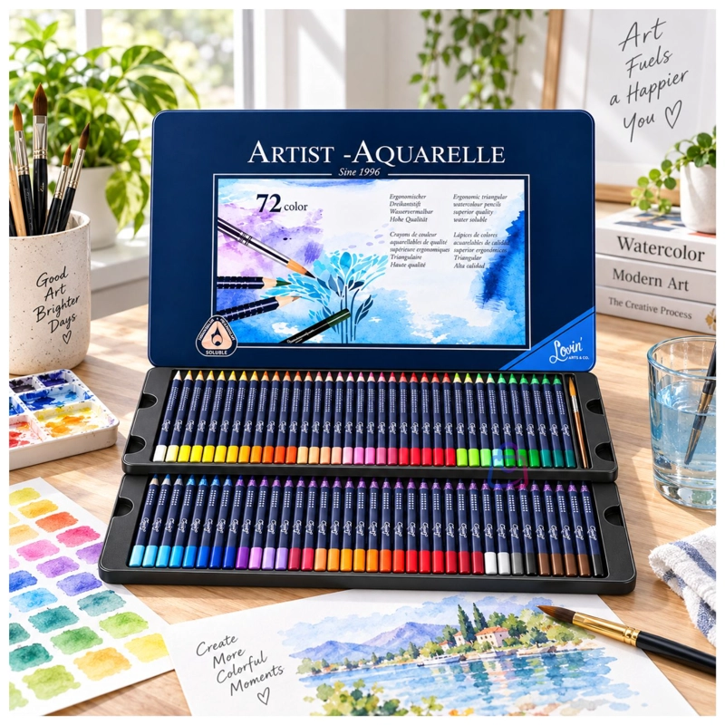 LAPICES ACUARELABLES 72 COLORES + PINCEL CAJA METALICA - PS - 3