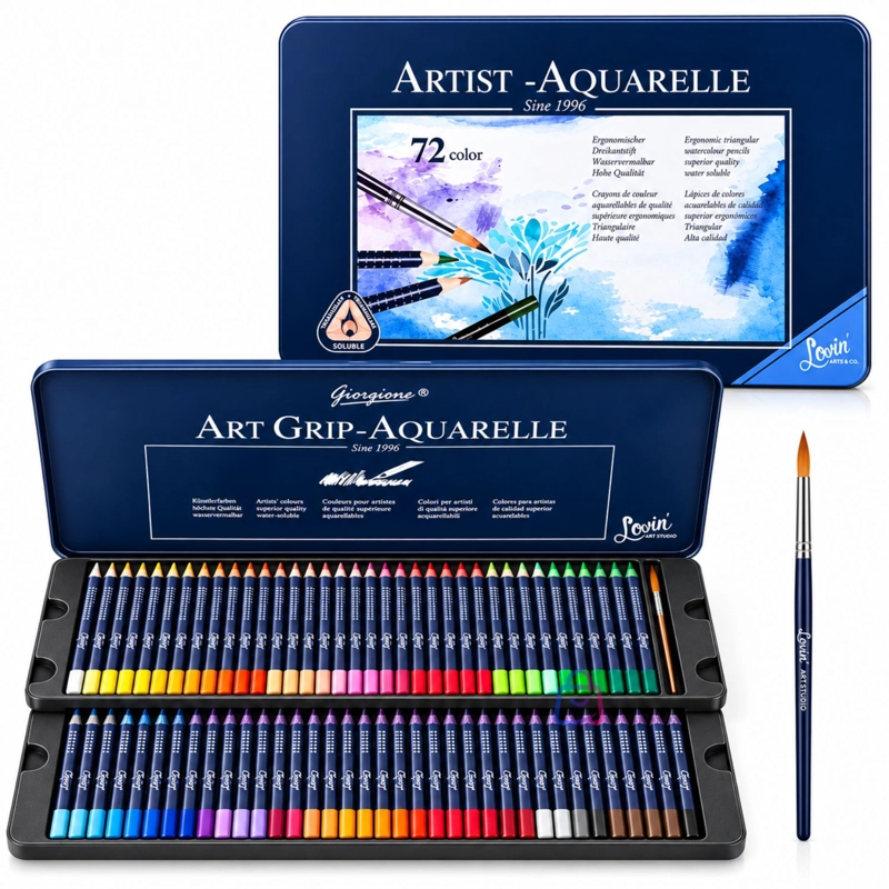 LAPICES ACUARELABLES 72 COLORES + PINCEL CAJA METALICA - PS - 4