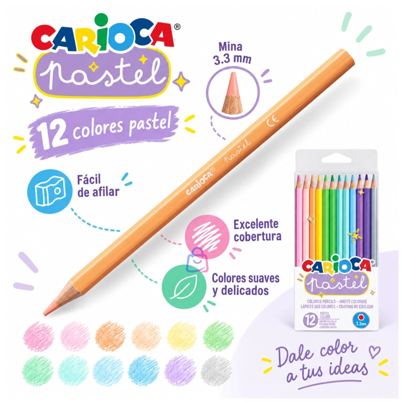 LAPICES DE COLORES PASTEL CARIOCA 12 UNIDADES SURTIDOS - PS - 2