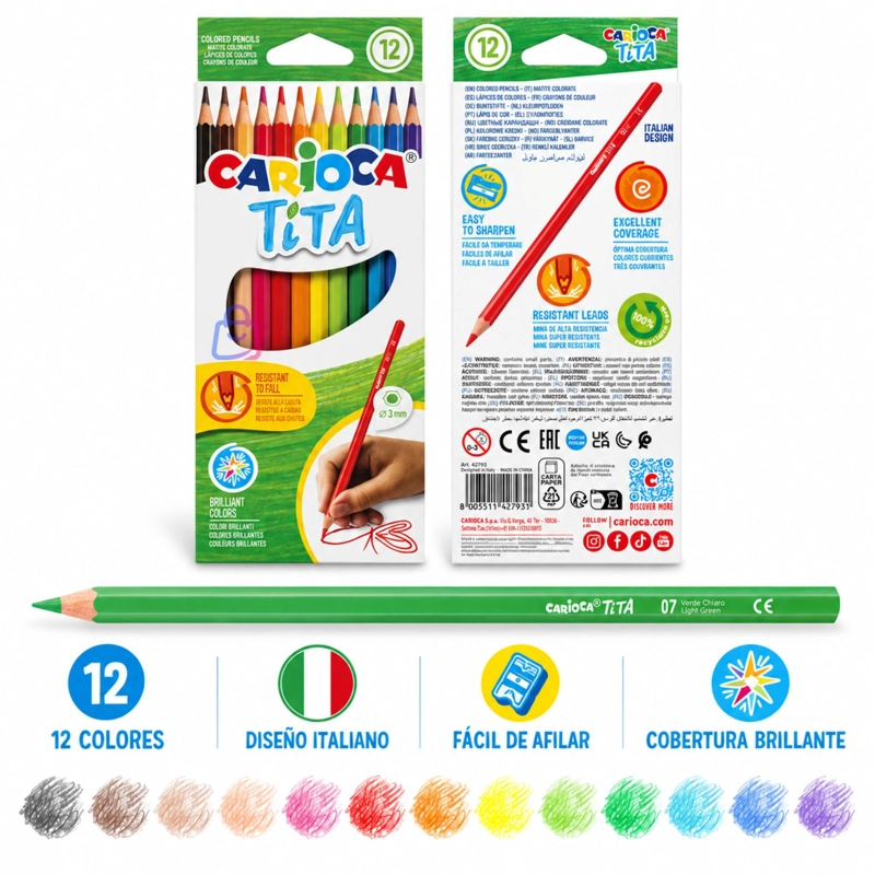 LAPICES DE COLORES CARIOCA TITA 12 RESISTENTES LAVABLES - PS - 3