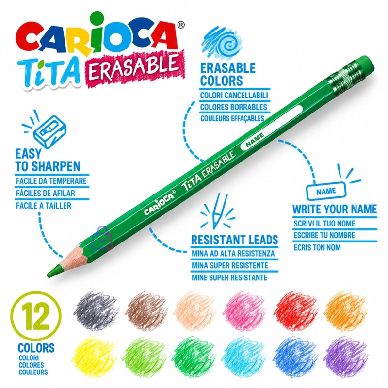 LAPICES BORRABLES CARIOCA TITA 12 COLORES CON GOMA - PS - 2