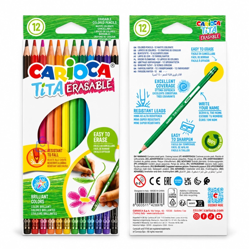LAPICES BORRABLES CARIOCA TITA 12 COLORES CON GOMA - PS - 3