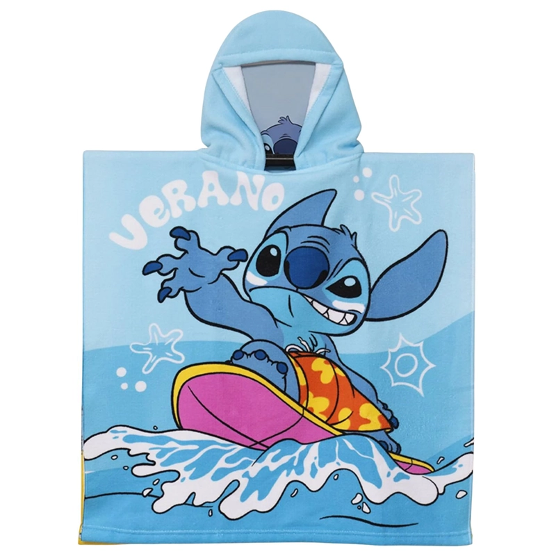 TOALLA STITCH SURF CON CAPUCHA MICROFIBRA PLAYA 60X60 - PS - 1