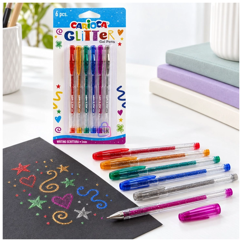 BOLIGRAFOS GEL GLITTER CARIOCA 6 COLORES PUNTA 1 MM - PS - 3