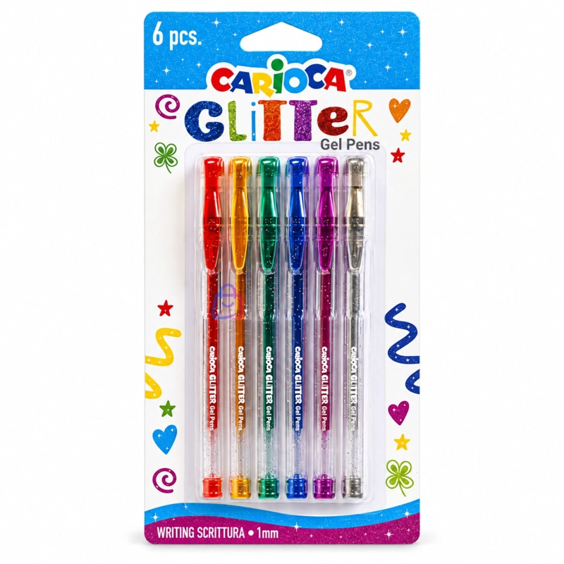 BOLIGRAFOS GEL GLITTER CARIOCA 6 COLORES PUNTA 1 MM - PS - 4