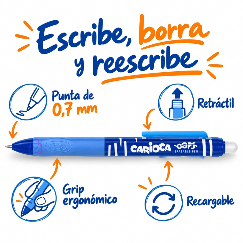 BOLIGRAFO BORRABLE CARIOCA OOPS AZUL RETRACTIL - PS - 2