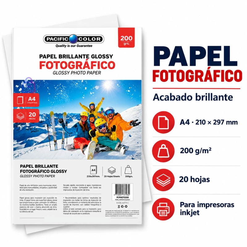 PAPEL FOTOGRAFICO GLOSSY A4 200G 20 HOJAS BRILLANTE - PS - 2