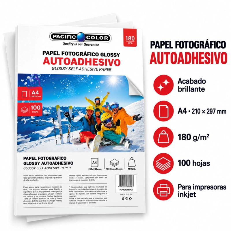 PAPEL FOTOGRAFICO ADHESIVO A4 GLOSSY 180G 100 HOJAS - PS - 2