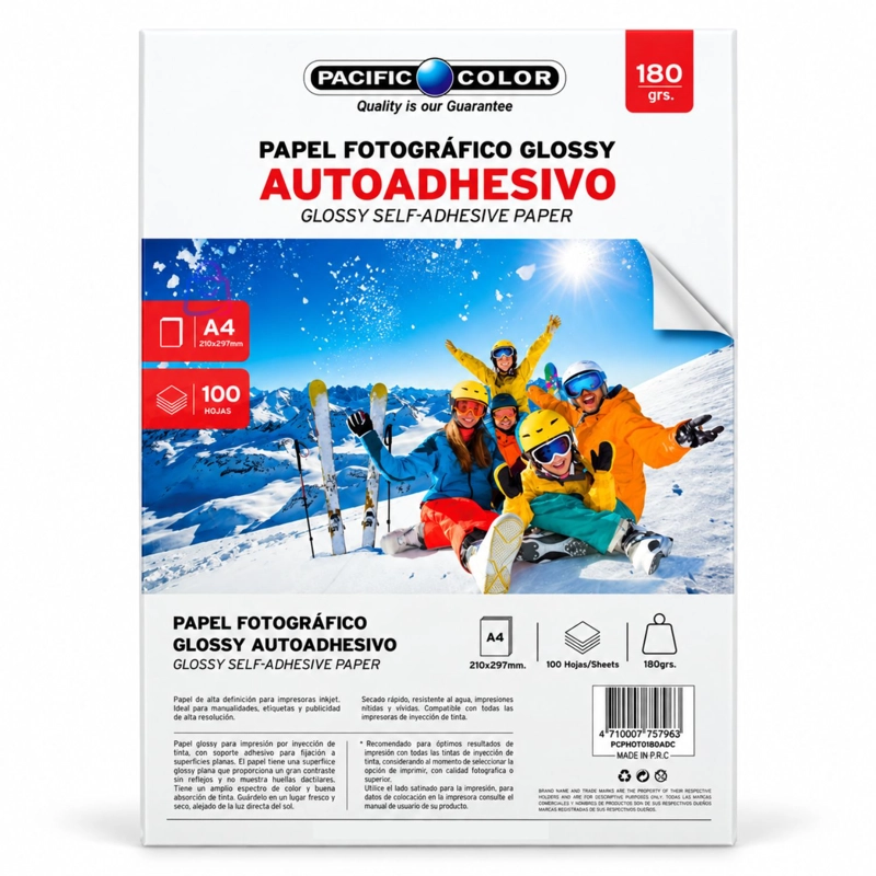 PAPEL FOTOGRAFICO ADHESIVO A4 GLOSSY 180G 100 HOJAS - PS - 4