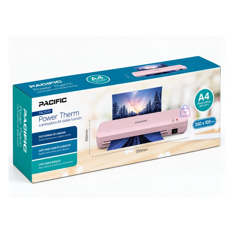 LAMINADORA PLASTIFICADORA A4 DOBLE RODILLO ROSADO - PS - 4