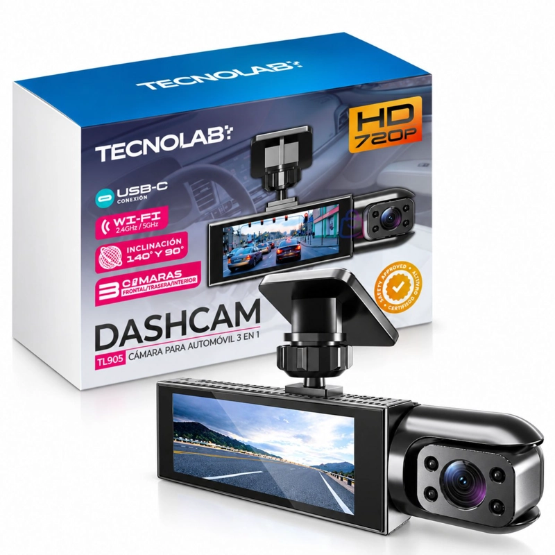 CAMARA AUTO DASHCAM TRIPLE LENTE WIFI HD 720P IPS - PS - 3