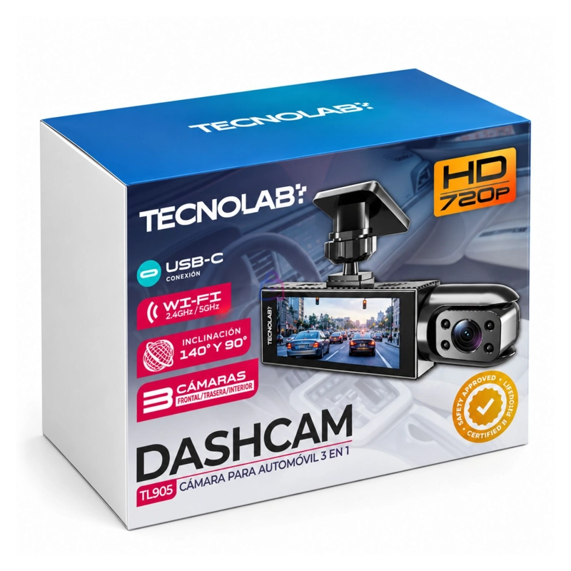 CAMARA AUTO DASHCAM TRIPLE LENTE WIFI HD 720P IPS - PS - 4