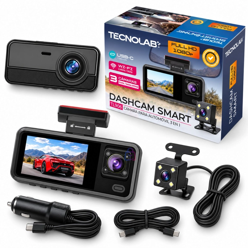 CAMARA AUTO DASHCAM 3 LENTES FULL HD 1080P WIFI IPS - PS - 3