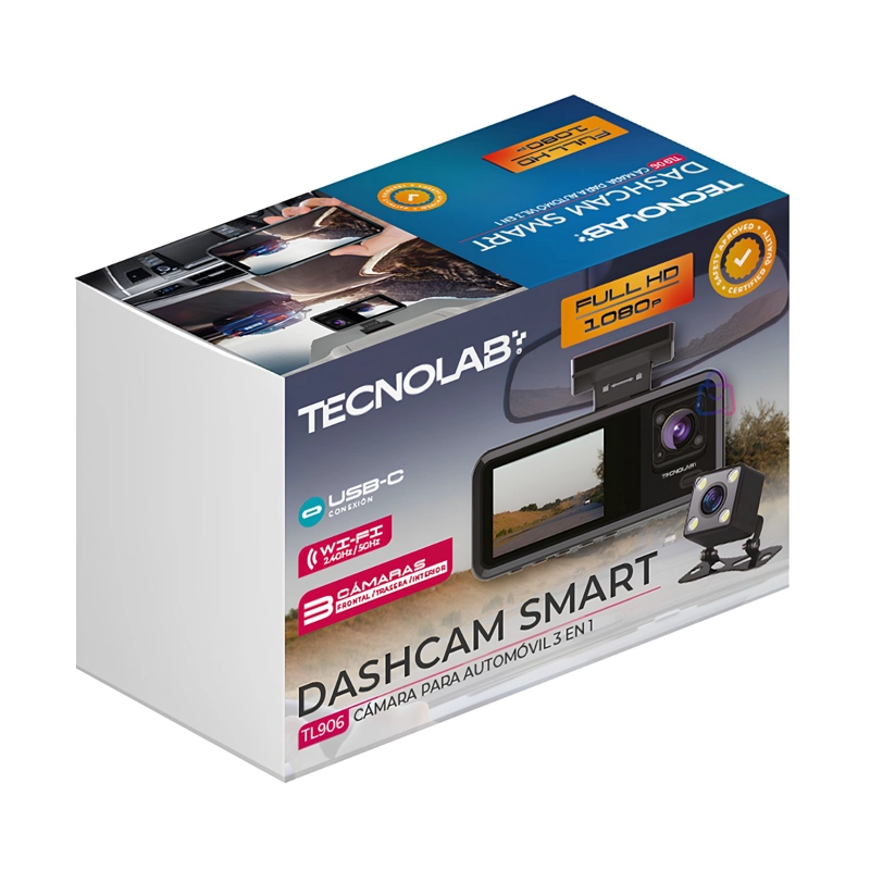 CAMARA AUTO DASHCAM 3 LENTES FULL HD 1080P WIFI IPS - PS - 4