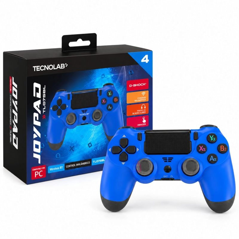 CONTROL TECNOLAB INALAMBRICO COMPATIBLE CON PS4 Y PC AZUL - PS - 4