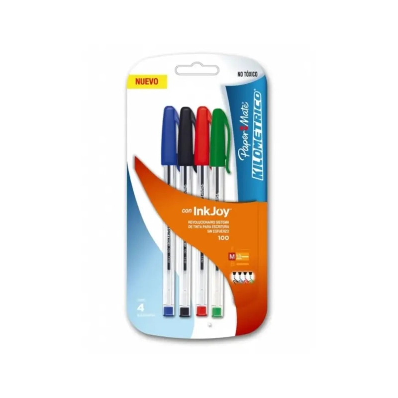 SET 4 BOLIGRAFOS INKJOY KILOMETRICO 100ST PAPER MATE 1.0MM - 1