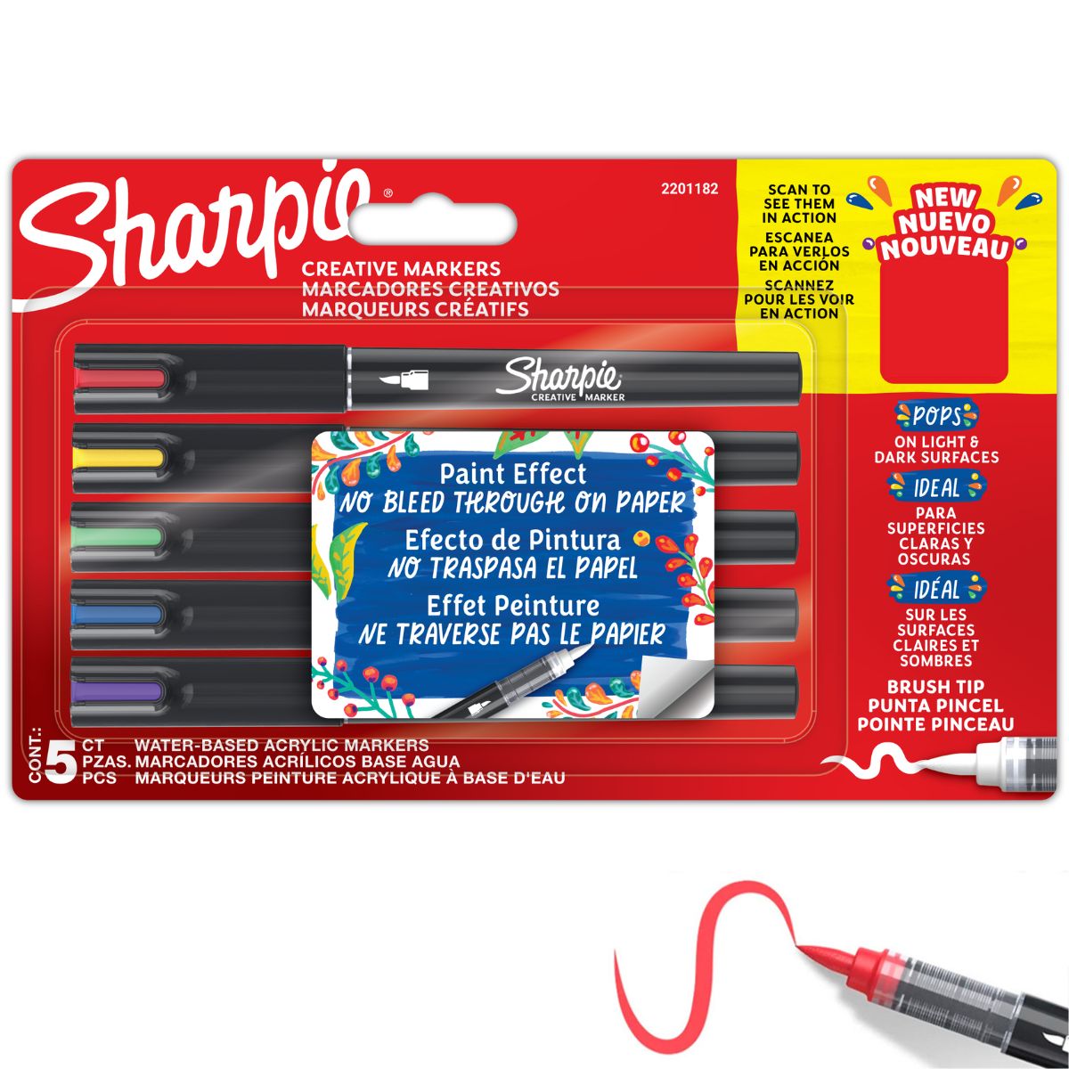 SET 5 MARCADORES ACRILICOS SHARPIE PUNTA PINCEL COLORES - 1
