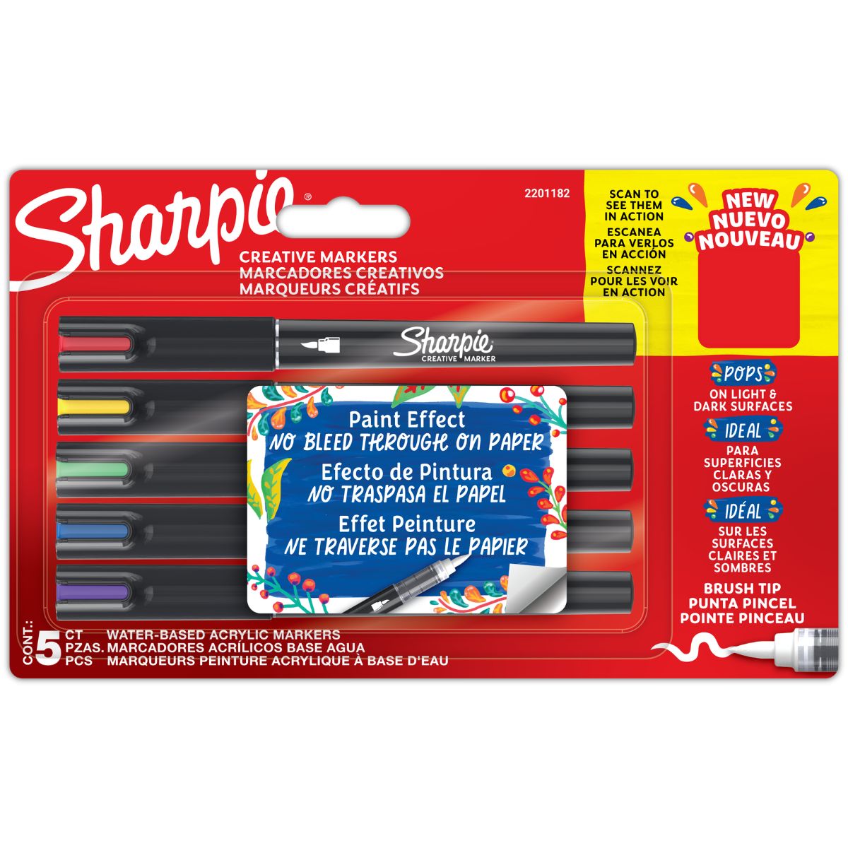 SET 5 MARCADORES ACRILICOS SHARPIE PUNTA PINCEL COLORES - 3