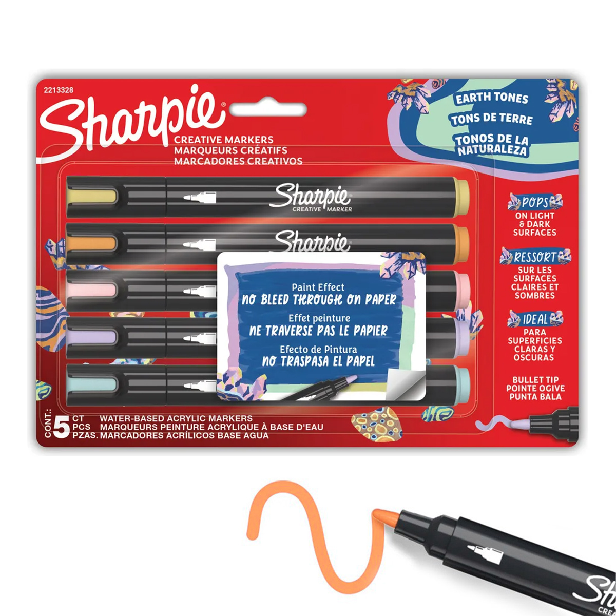 SET 5 MARCADORES SHARPIE ACRYLIC PUNTA REDONDA TONOS PASTEL - 1