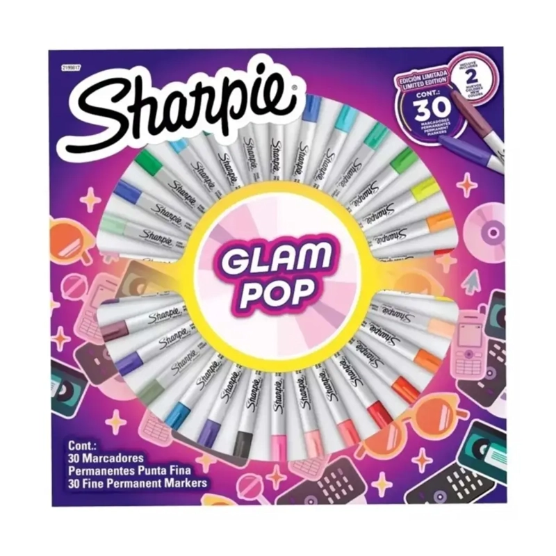 SET 30 MARCADORES SHARPIE PUNTA FINA GLAM POP - 1