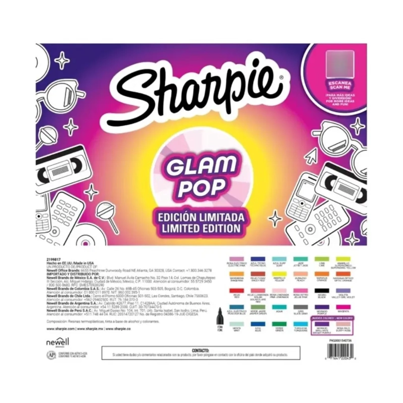 SET 30 MARCADORES SHARPIE PUNTA FINA GLAM POP - 6