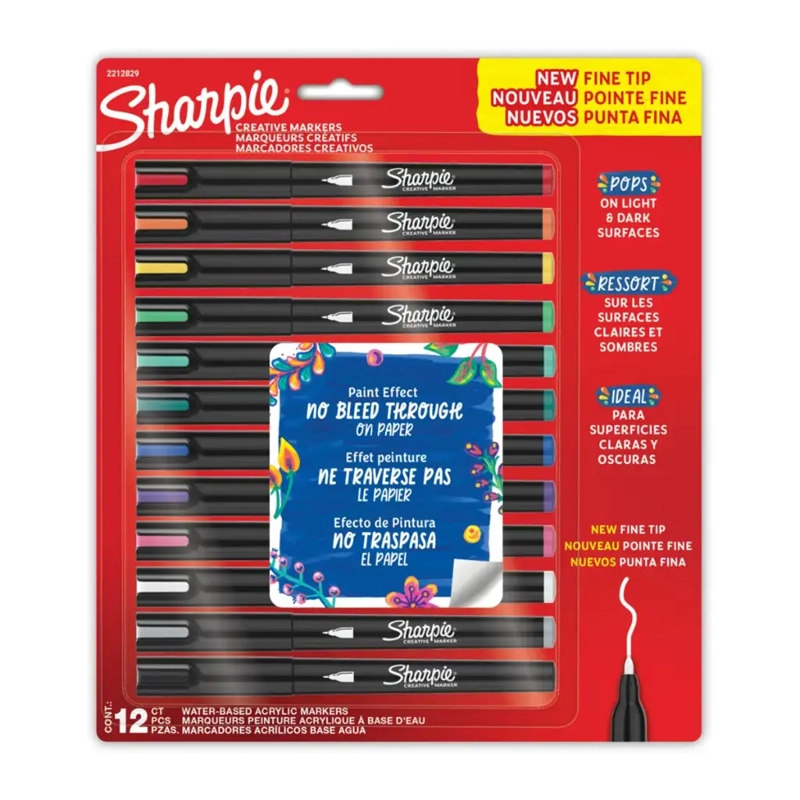 SET 12 MARCADORES SHARPIE ACRYLIC PUNTA FINA BASICOS - 1