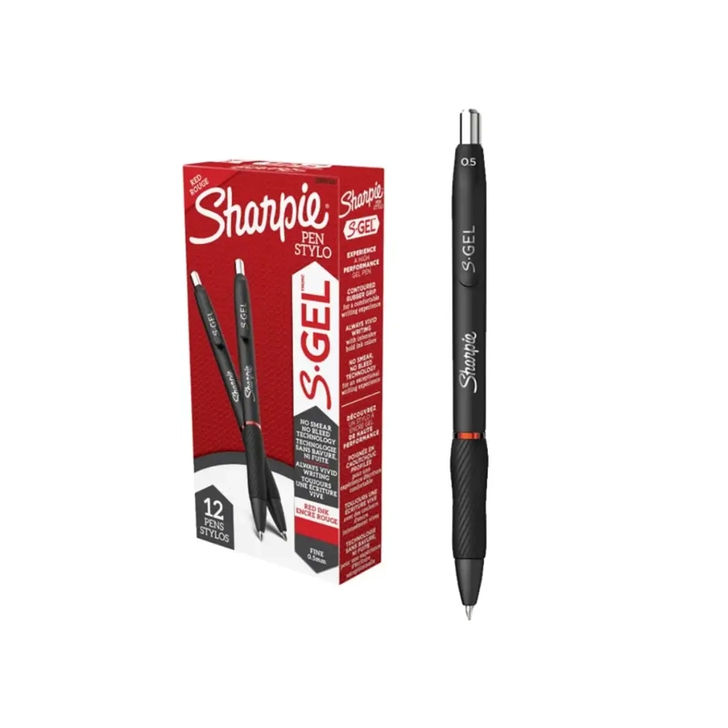 SET 12 BOLIGRAFOS GEL SHARPIE S-GEL PUNTA FINA 0.5MM ROJO - 1