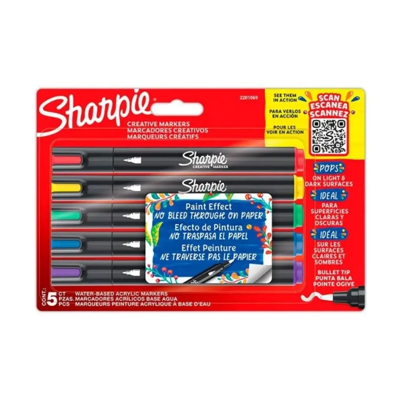 SET 5 MARCADORES SHARPIE ACRYLIC PUNTA BALA BASICOS - 1