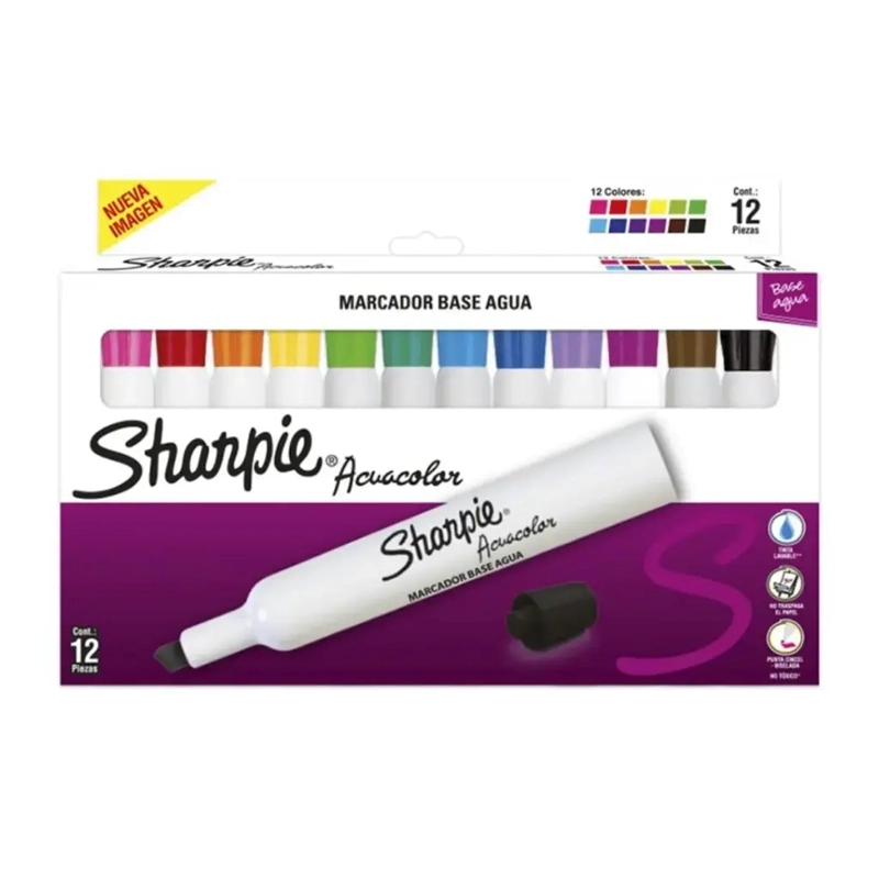 SET 12 MARCADORES A BASE DE AGUA SHARPIE ACUACOLOR - 1
