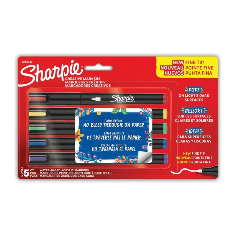 SET 5 MARCADORES SHARPIE ACRYLIC PUNTA FINA BASICOS - 1