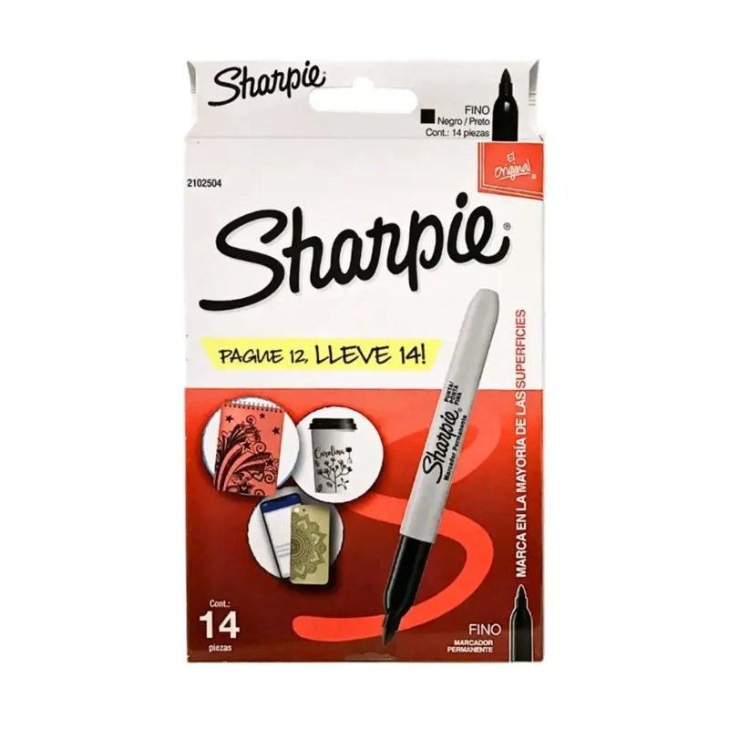 SET 12 MARCADORES SHARPIE PUNTA FINA NEGRO - 1