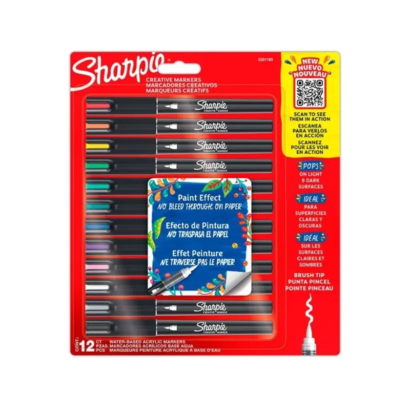SET 12 MARCADORES SHARPIE ACRYLIC PUNTA PINCEL BASICOS - 1