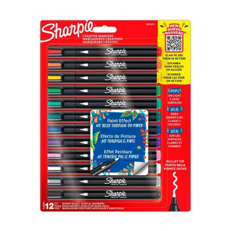 SET 12 MARCADORES SHARPIE ACRYLIC PUNTA BALA BASICOS - 1