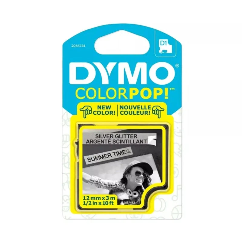 CINTA D1 DYMO GLITTER DE COLORES 12MM X 3MT NEGRO / PLATEADO - 1