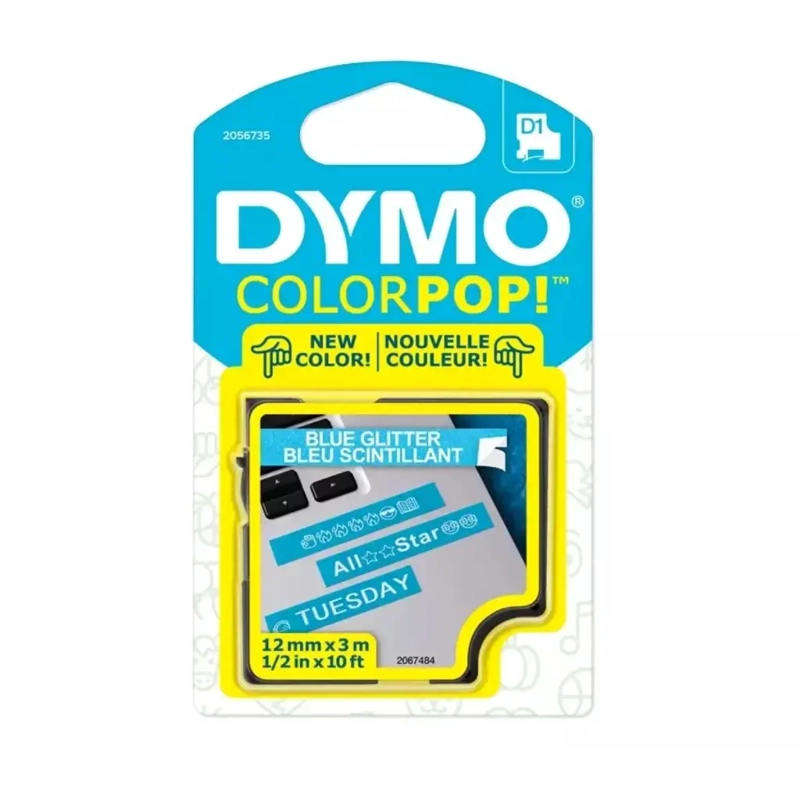 CINTA D1 DYMO GLITTER DE COLORES 12MM X 3MT BLANCO / AZUL - 1