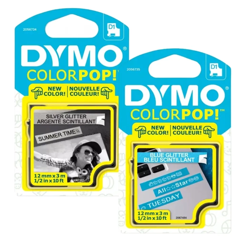 CINTA D1 DYMO GLITTER DE COLORES 12MM X 3MT BLANCO / AZUL - 2