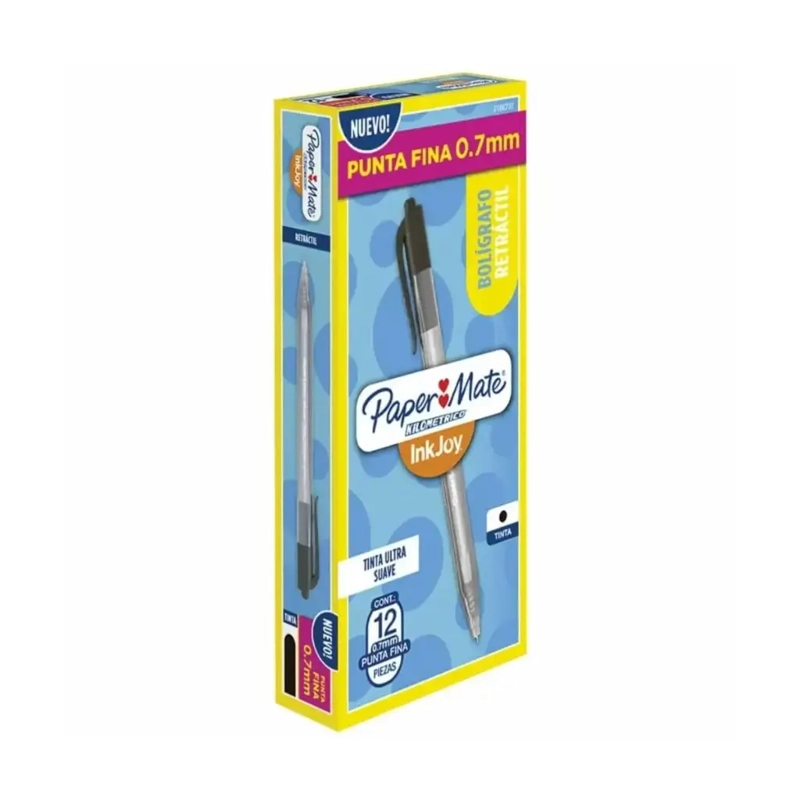 SET 12 BOLIGRAFOS INKJOY PAPER MATE RETRACTIL 0.7MM NEGRO - 1