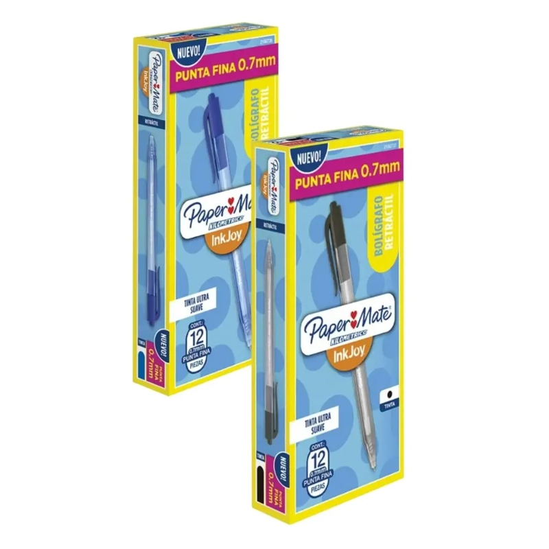 SET 12 BOLIGRAFOS INKJOY PAPER MATE RETRACTIL 0.7MM NEGRO - 2