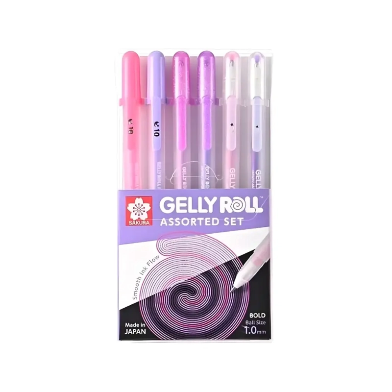 SET 6 LAPICES GEL GELLY ROLL SAKURA VARIADOS ROSADOS MORADOS - 1