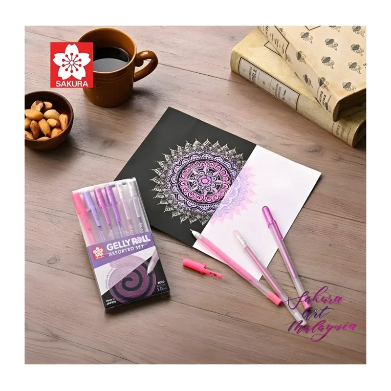 SET 6 LAPICES GEL GELLY ROLL SAKURA VARIADOS ROSADOS MORADOS - 3